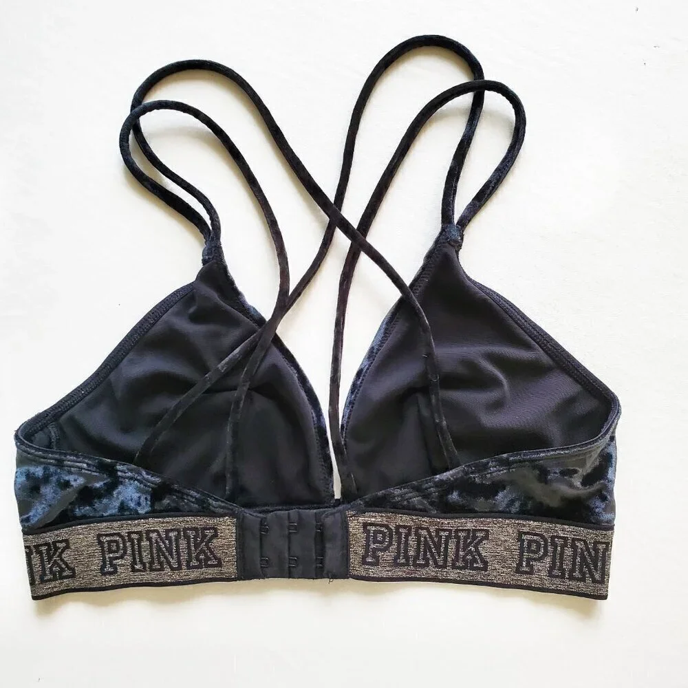 Victoria's Secret Crushed Velvet Triangle Bralette Black / Silver S